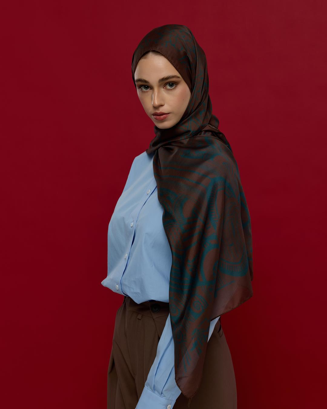 Kakao & Petrol Harem Rüyası Desen Şal