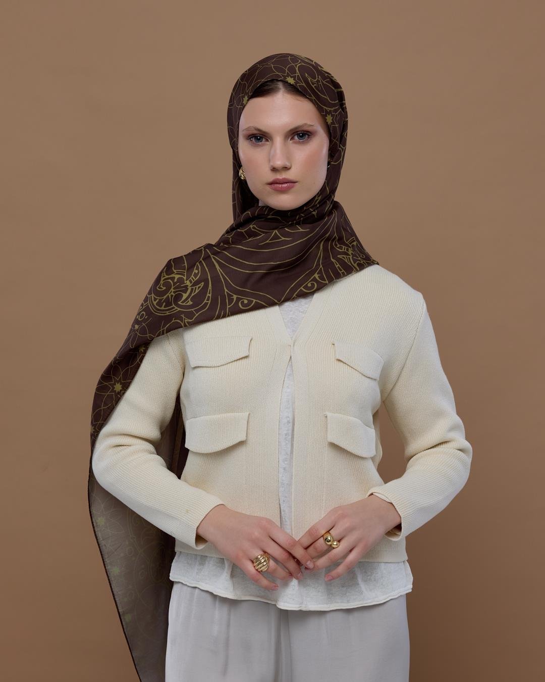 Kavrulmuş Kahve & Susam Işıltısı Efsunlu Desen Şal