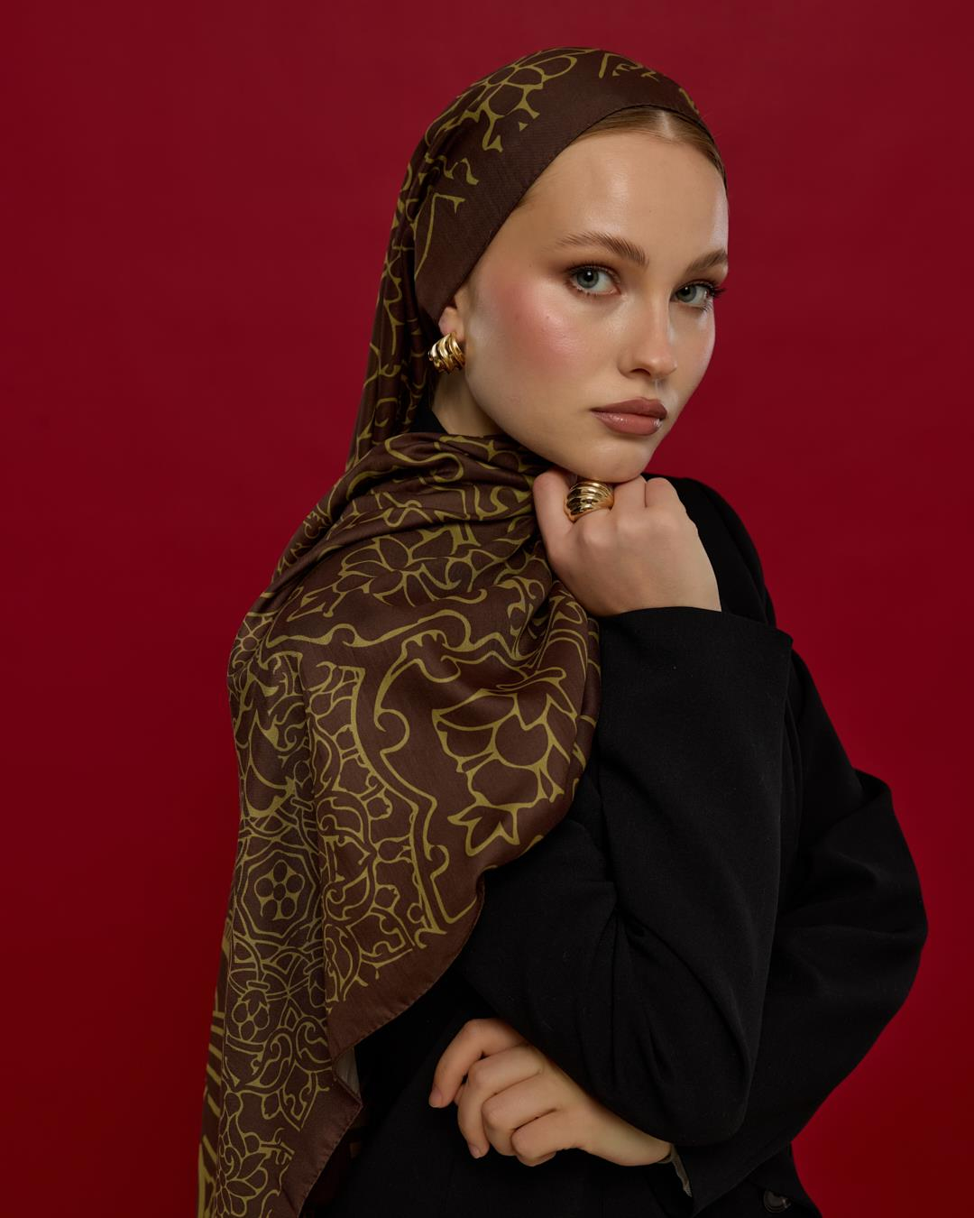 Kavrulmuş Kahve & Susam Işıltısı Harem Rüyası Desen Şal