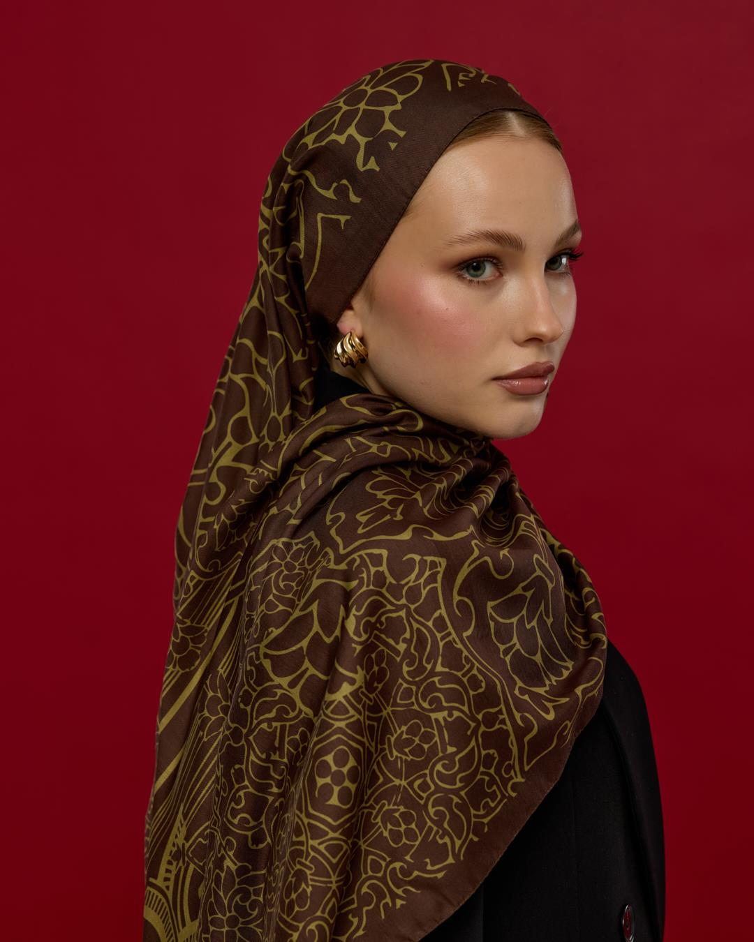 Kavrulmuş Kahve & Susam Işıltısı Harem Rüyası Desen Şal