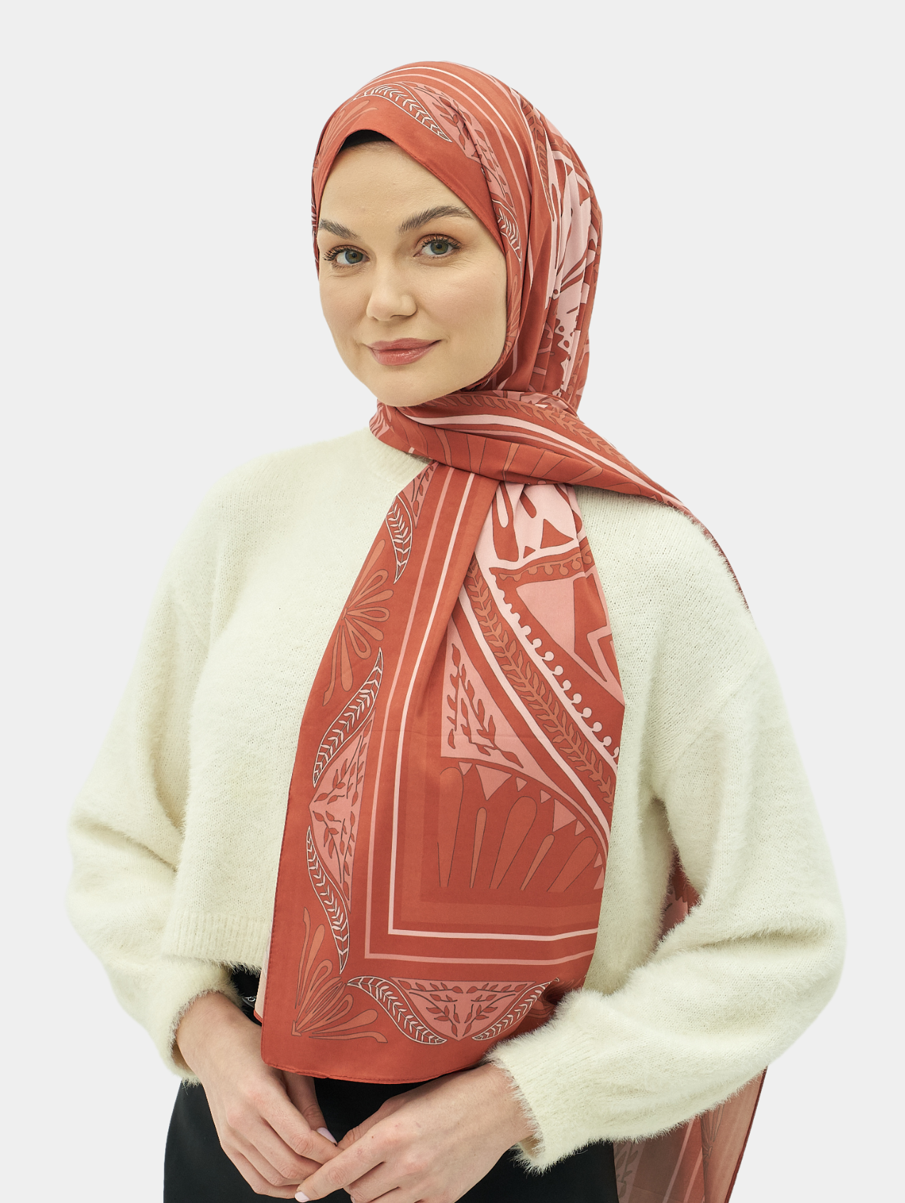 Kırmızı Zümra Desen Pamuk Vual Şal