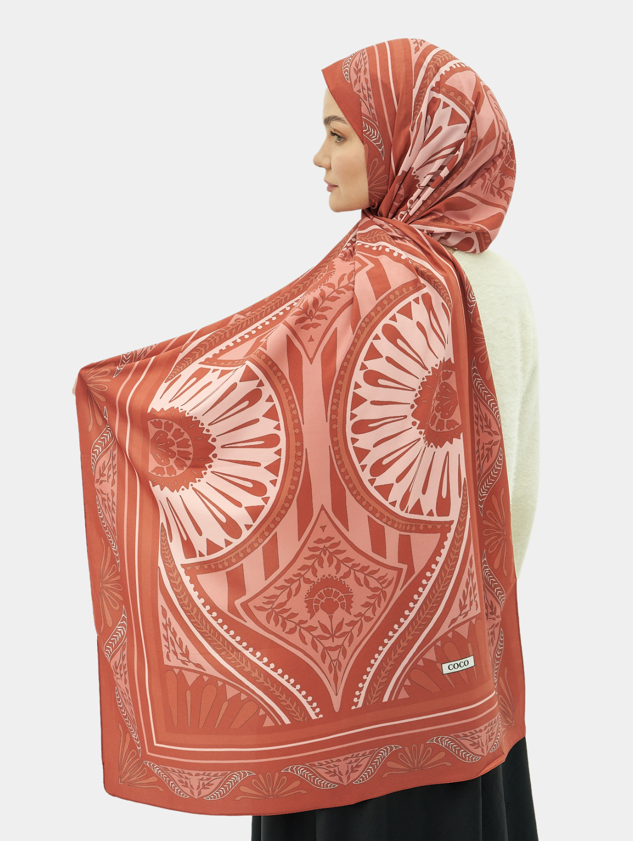 Kırmızı Zümra Desen Pamuk Vual Şal