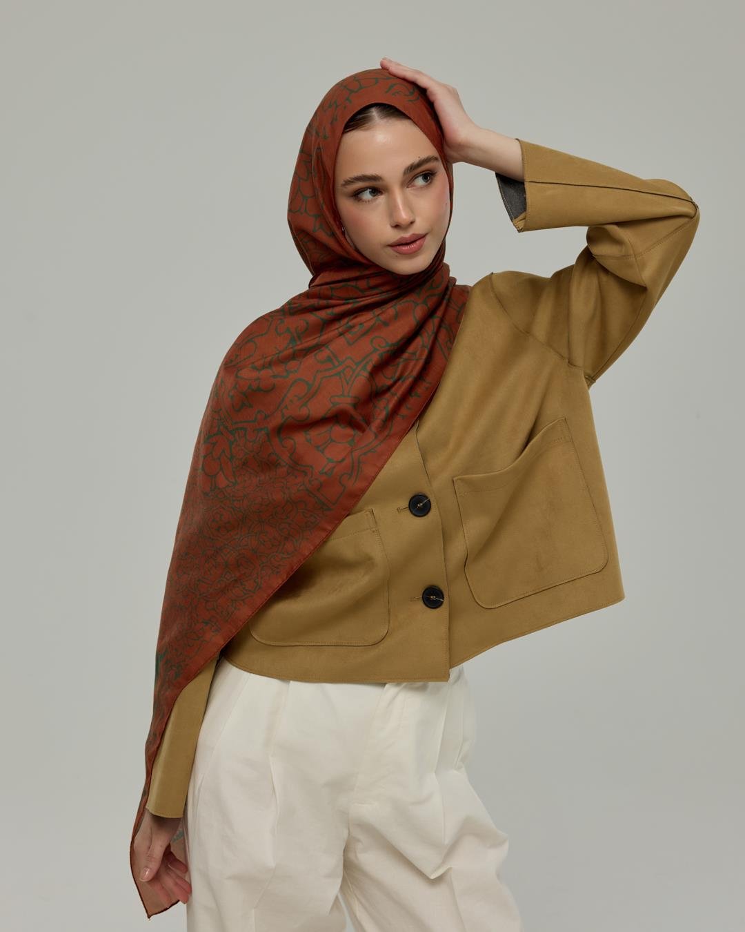 Kızıl Bakır & Koyu Yeşil Harem Rüyası Desen Şal