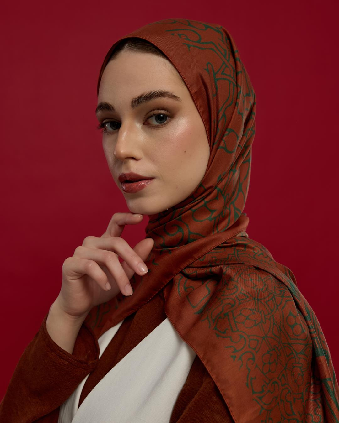 Kızıl Bakır & Koyu Yeşil Harem Rüyası Desen Şal