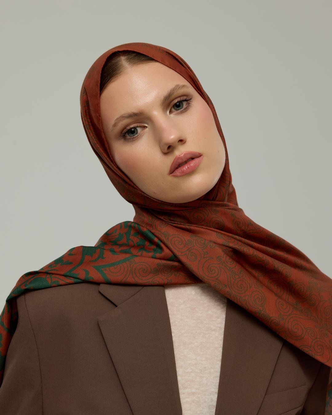 Kızıl Bakır & Koyu Yeşil Saraylı Desen Şal