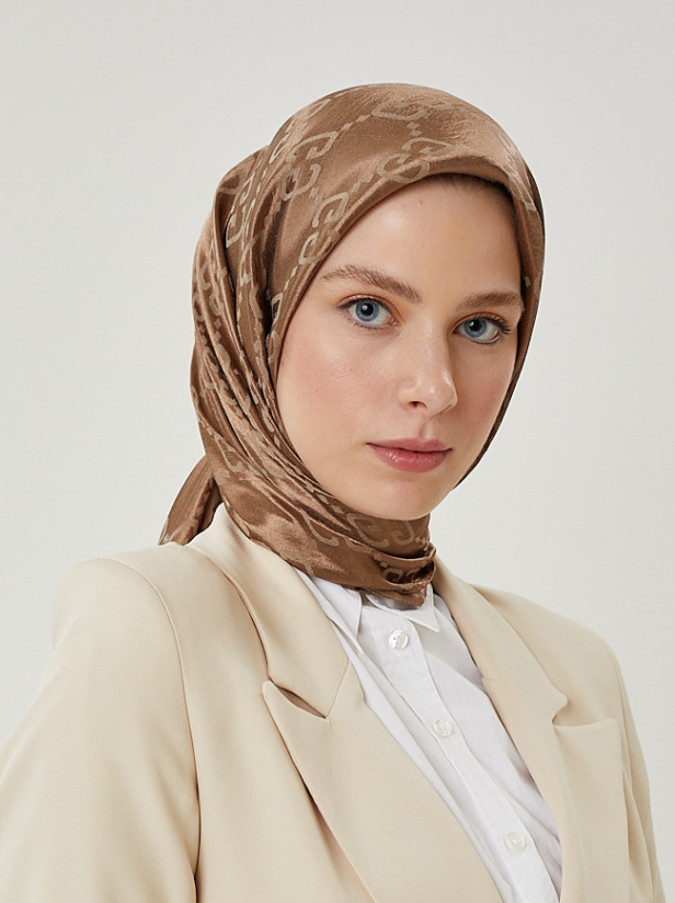 Koyu Vizon G Desen Parlak Eşarp