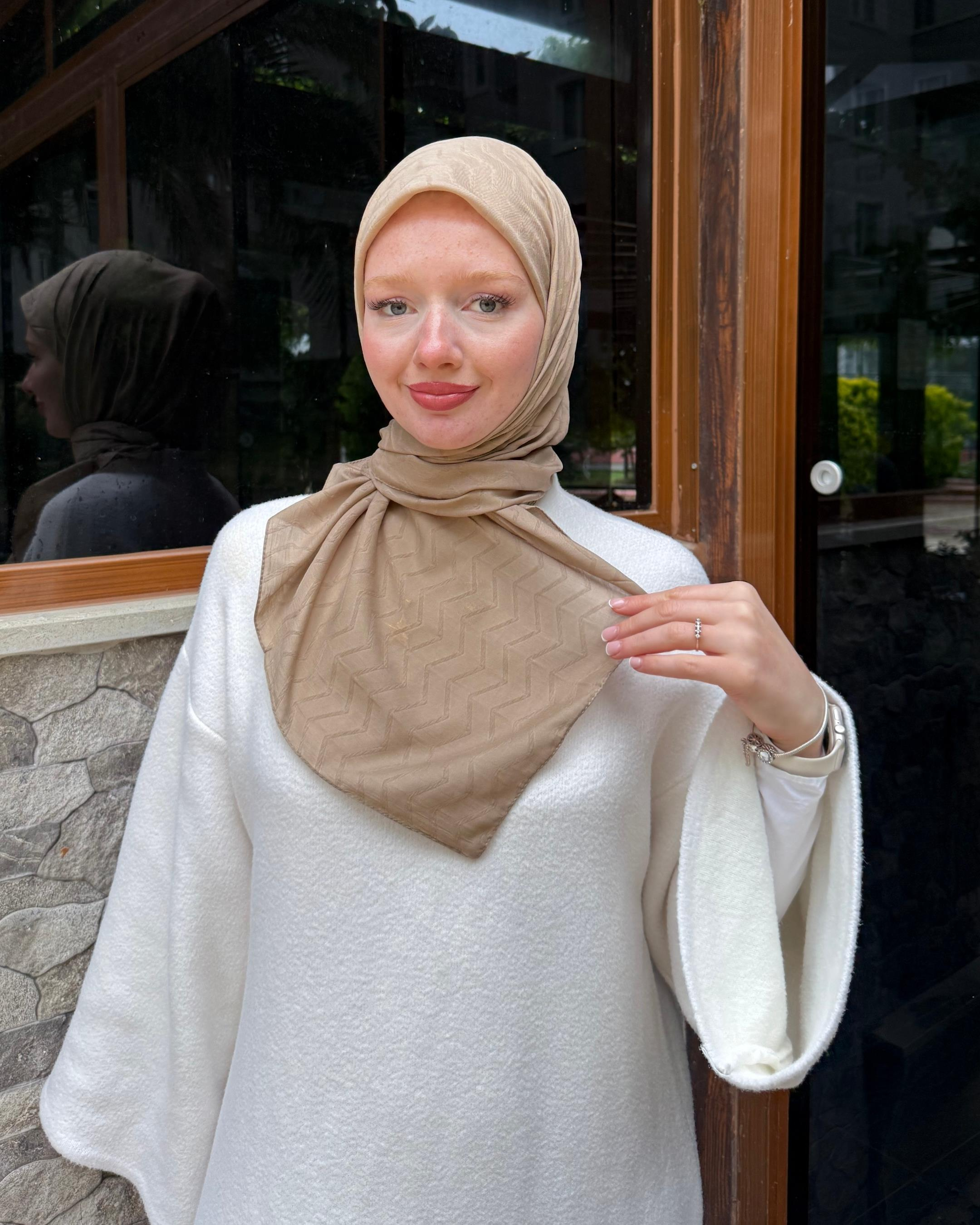 Koyu Vizon Zikzak Lyocell Bambu Jakar Eşarp