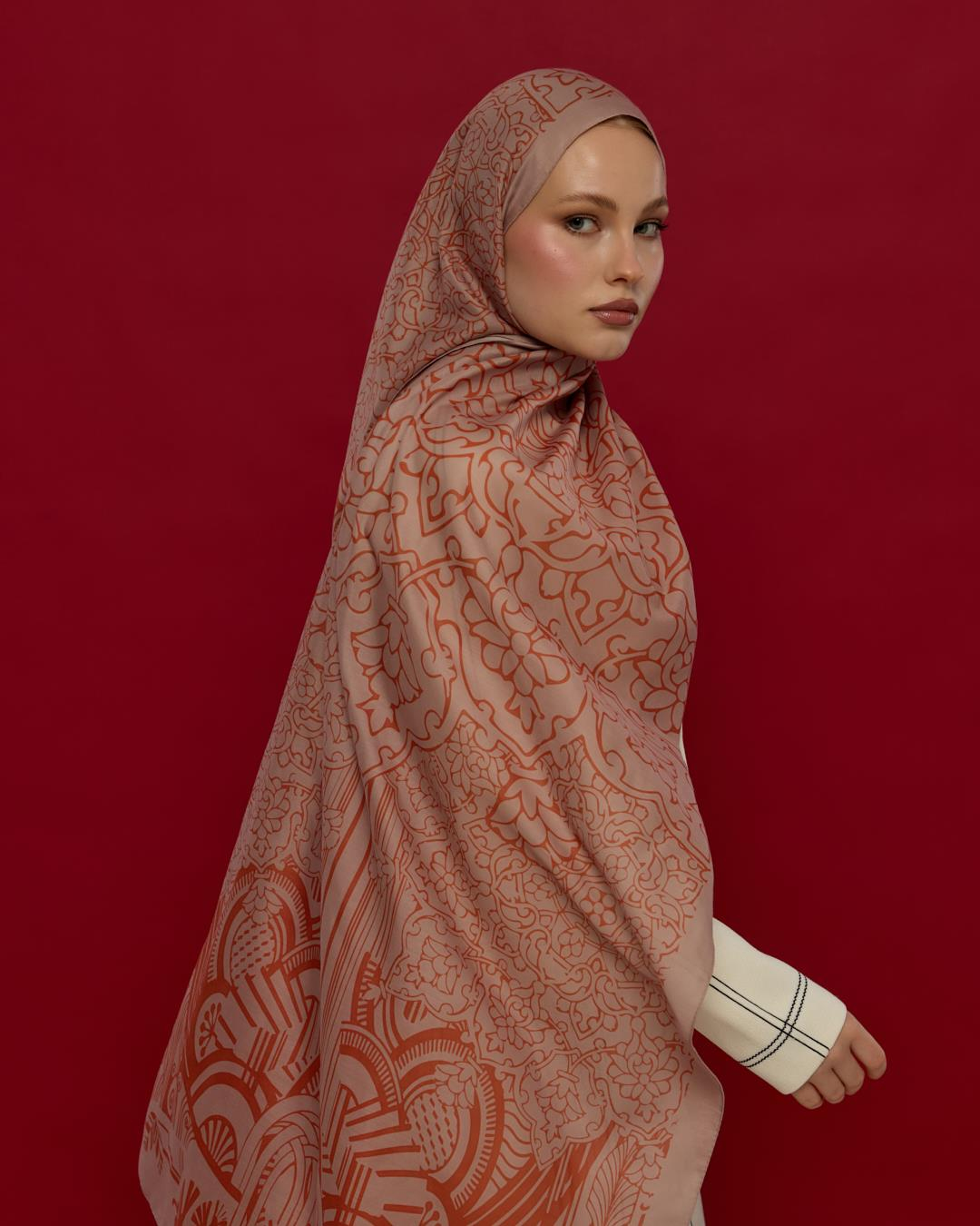 Krem Gölgesi & Kiremit Harem Rüyası Desen Şal