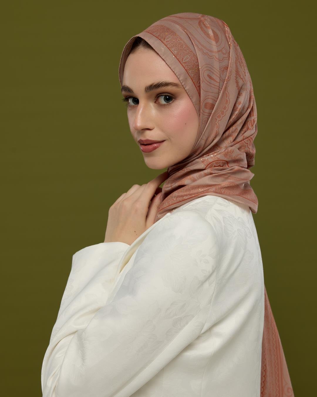 Krem Gölgesi & Kiremit Hürrem Desen Işıltılı Şal