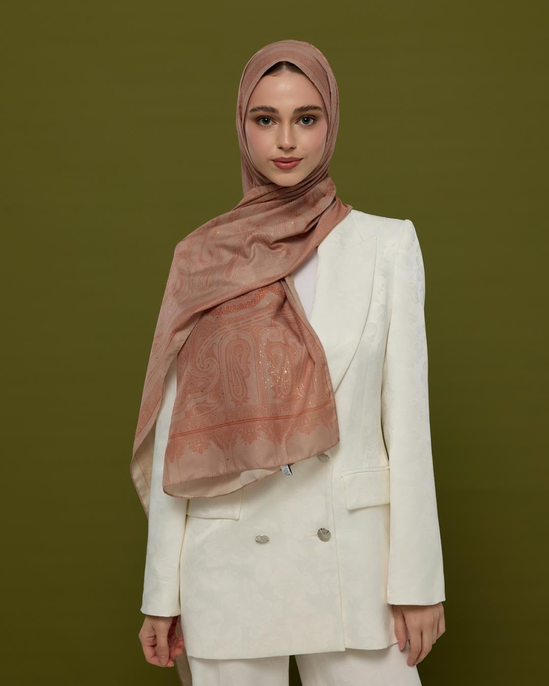 Krem Gölgesi & Kiremit Hürrem Desen Işıltılı Şal