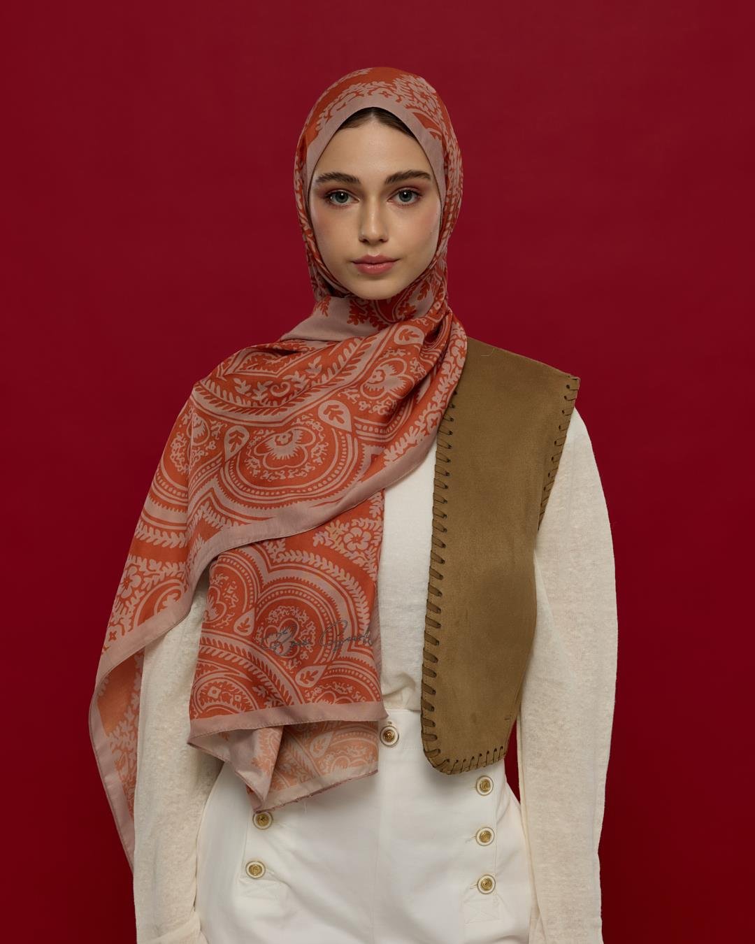 Krem Gölgesi & Kiremit Sultani Desen Şal