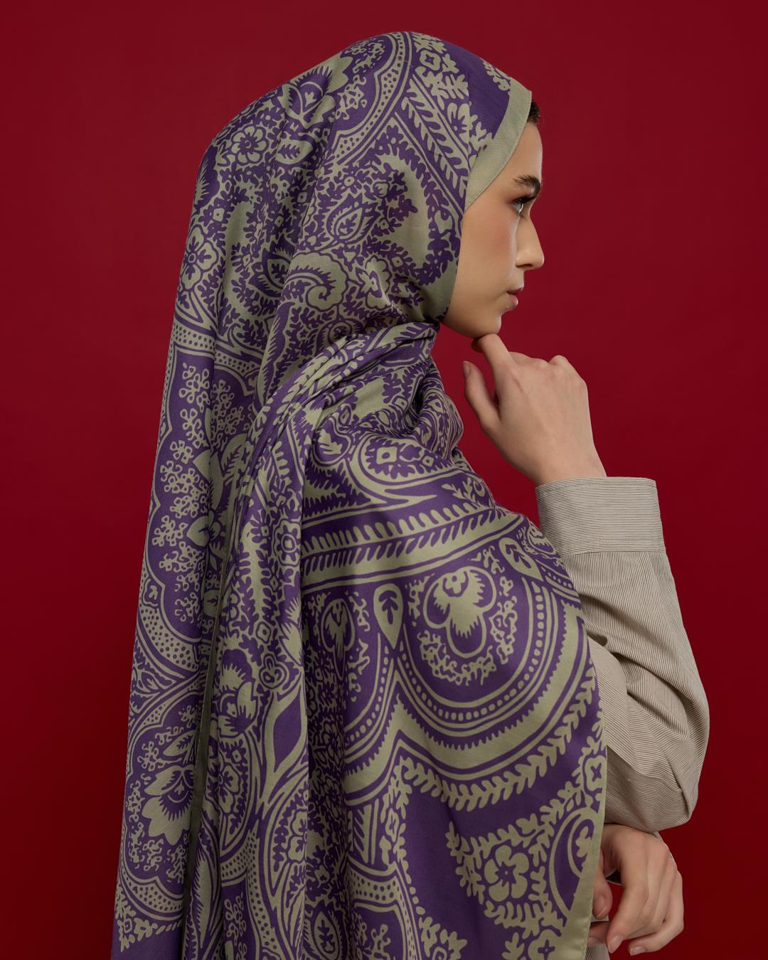 Krem Zencefil & Menekşe Sultani Desen Şal