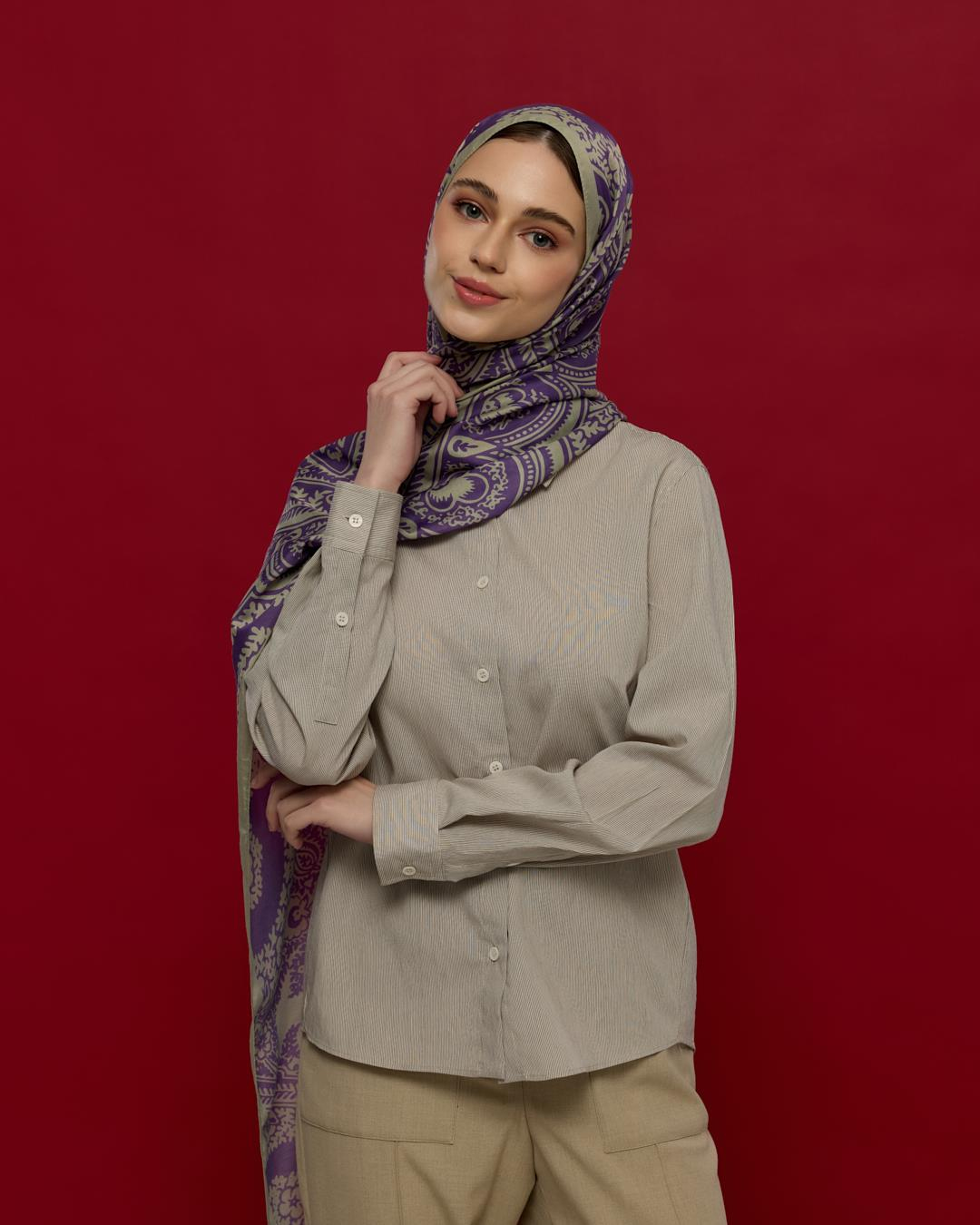 Krem Zencefil & Menekşe Sultani Desen Şal