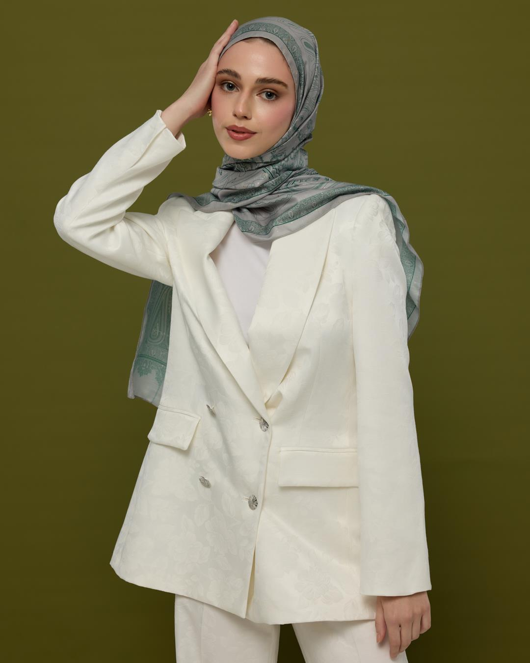 Krem & Zümrüt Hürrem Desen Işıltılı Şal