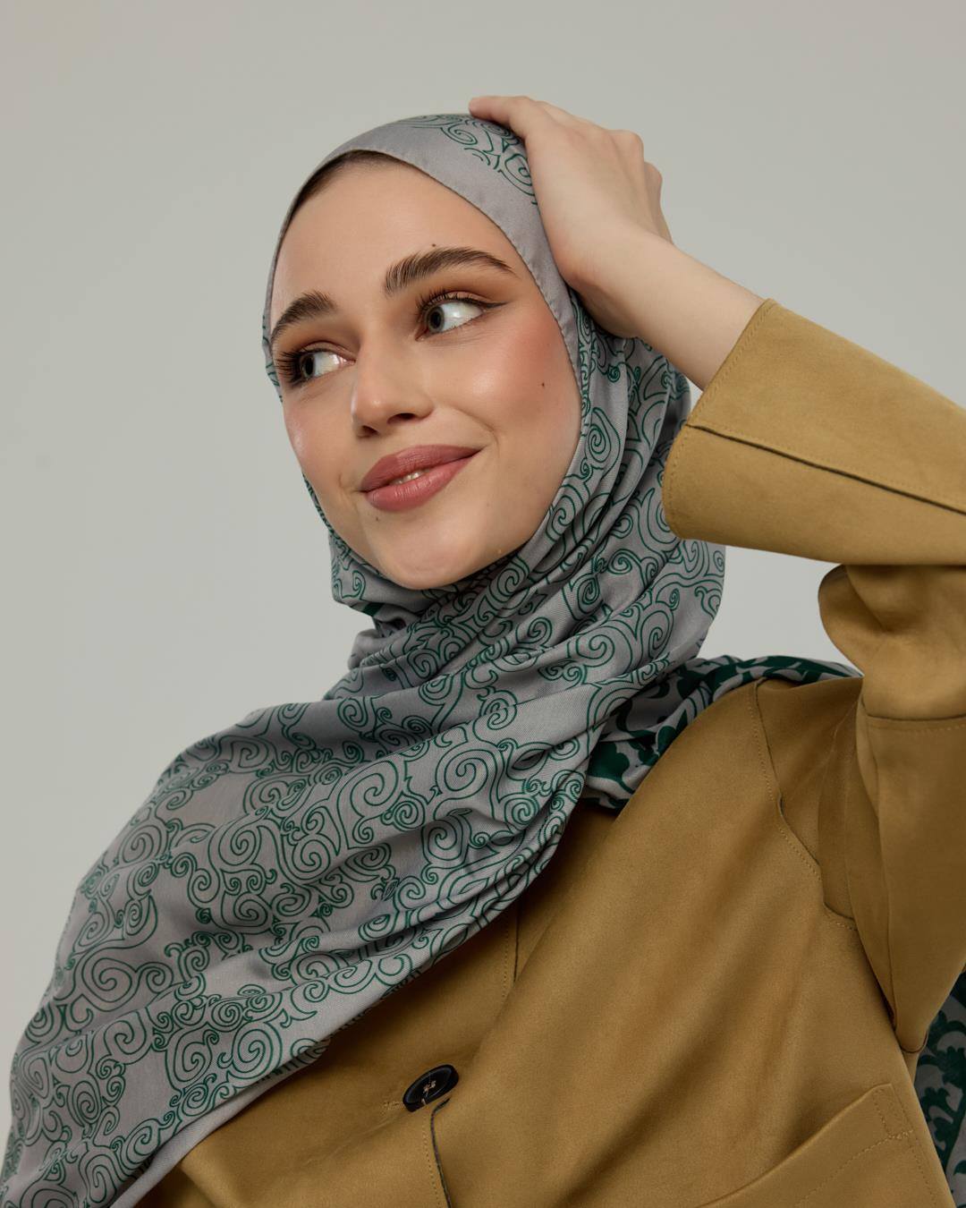 Krem & Zümrüt Saraylı Desen Şal