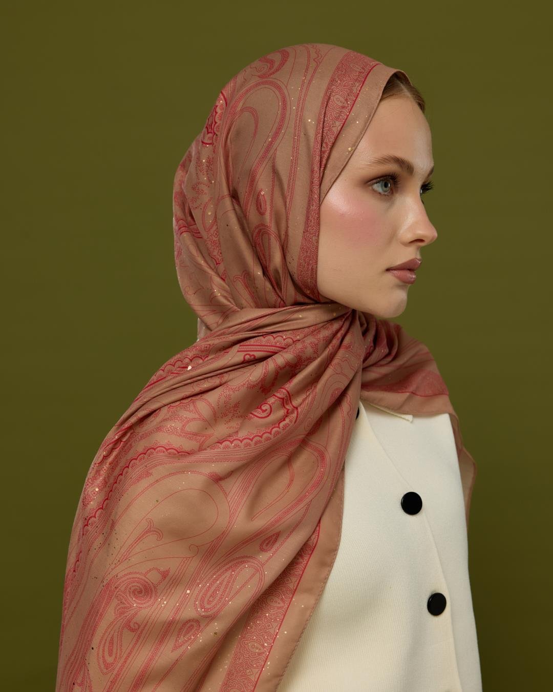 Kum Beji & Nar Çiçeği Hürrem Desen Işıltılı Şal