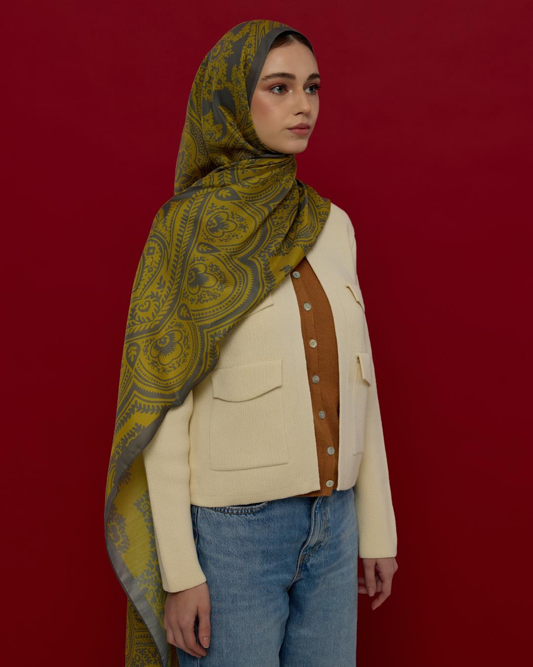 Kurşun Gri & Hasat Sarısı Sultani Desen Şal