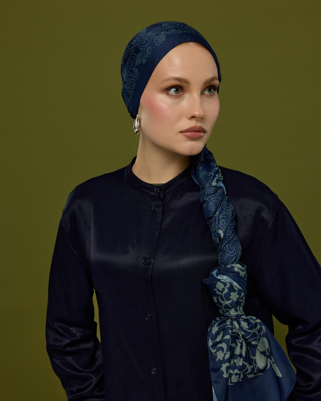 Lacivert & Duman Saraylı Desen Şal