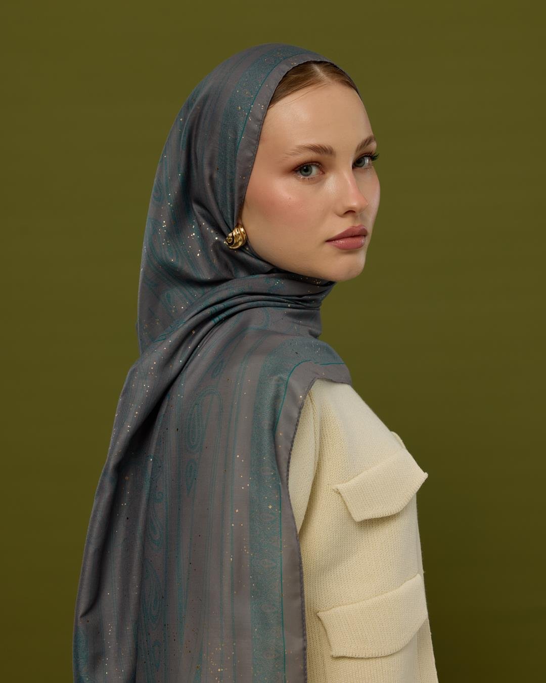 Lavanta Çizgisi & Zümrüt Hürrem Desen Işıltılı Şal