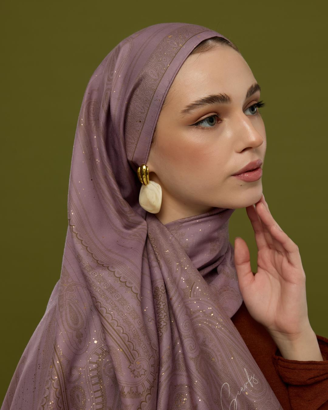 Leylak Gölgüsü & Kumral Hürrem Desen Işıltılı Şal