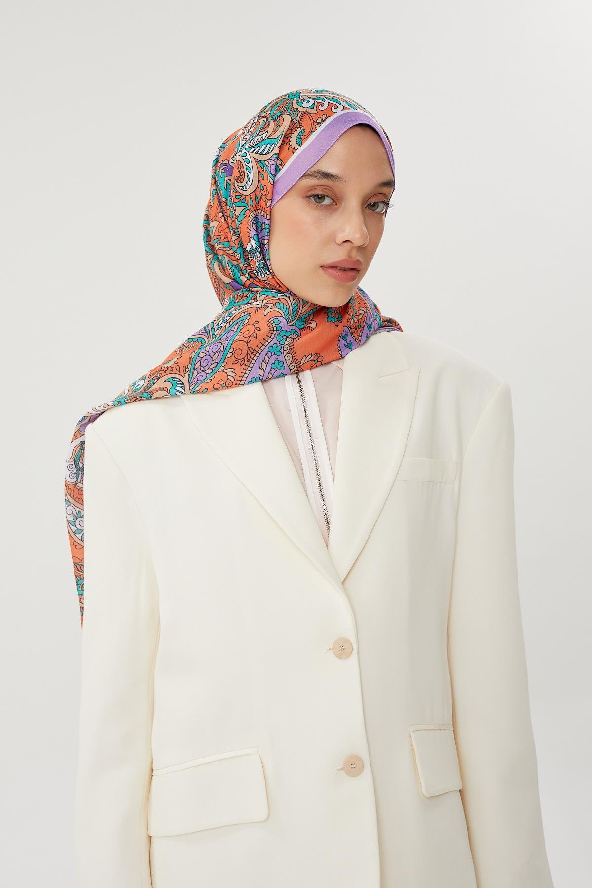 Lila & Turuncu Retro Desen Şal