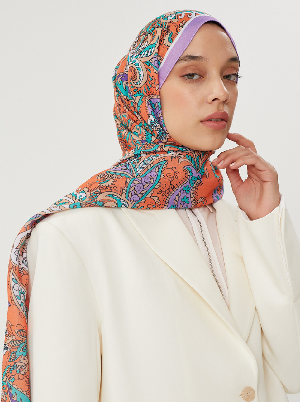 Lila & Turuncu Retro Desen Şal