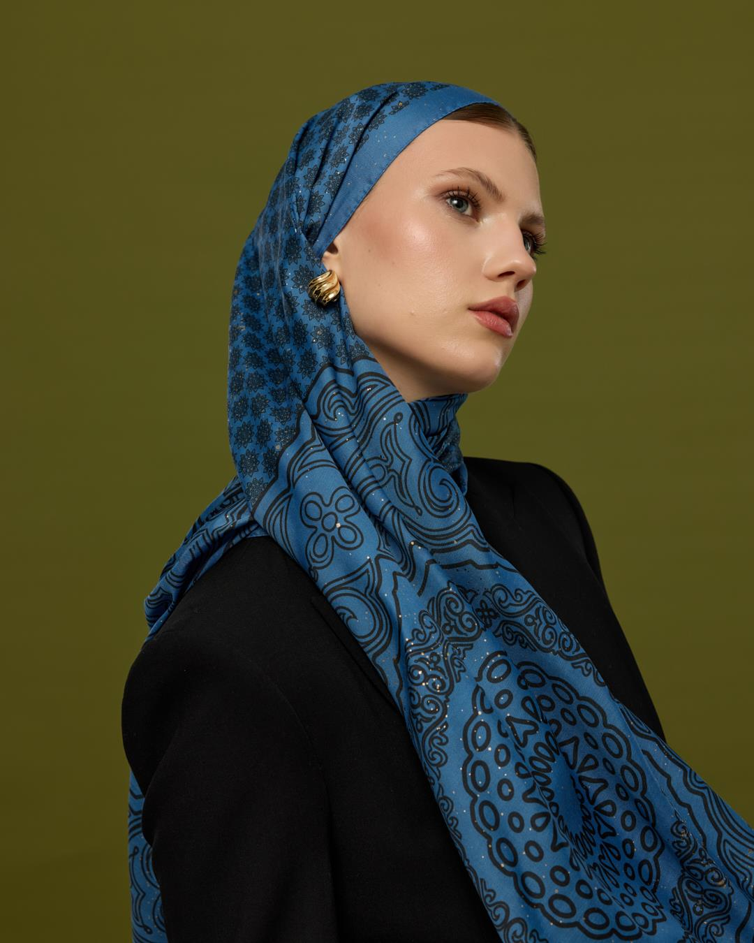 Mavi & Gece Bala Hatun Desen Işıltılı Şal