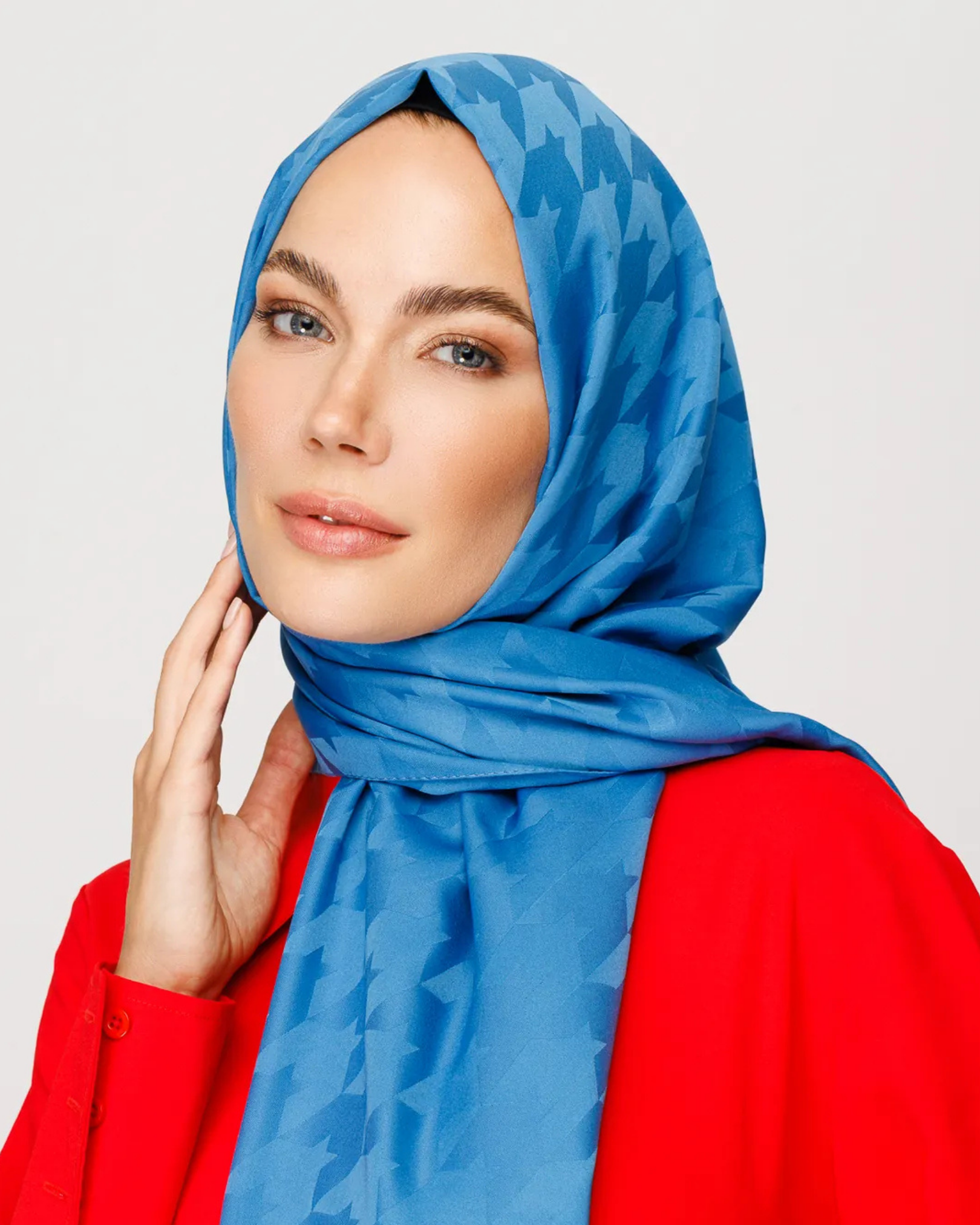 Mavi Kazayağı Desen İpeksi Jakar Şal