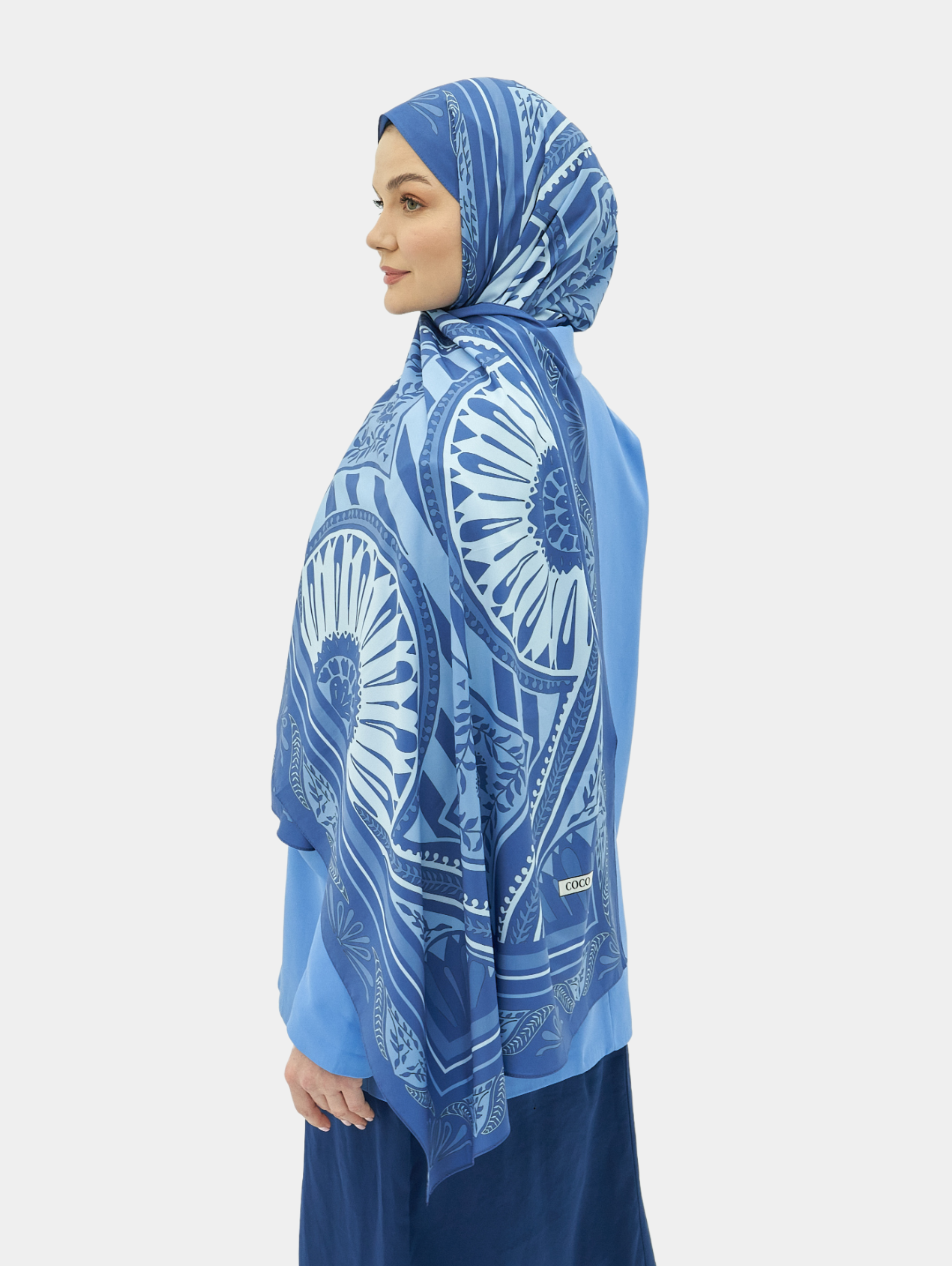 Mavi Zümra Desen Pamuk Vual Şal