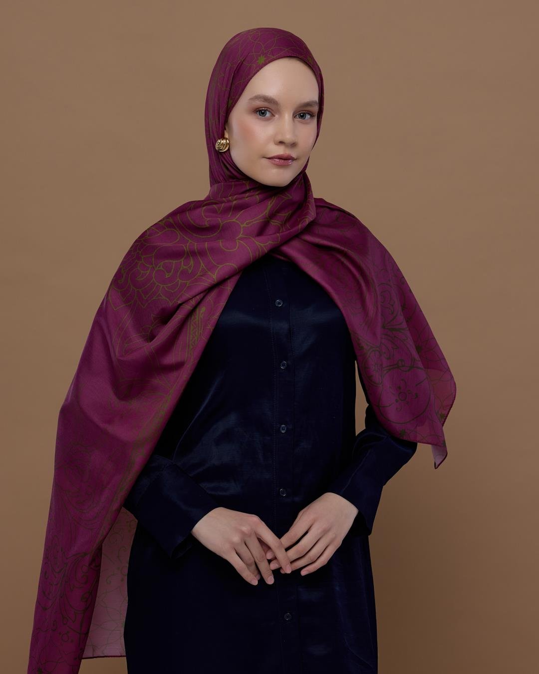 Mürdüm & Zeytin Çiçeği Efsunlu Desen Şal