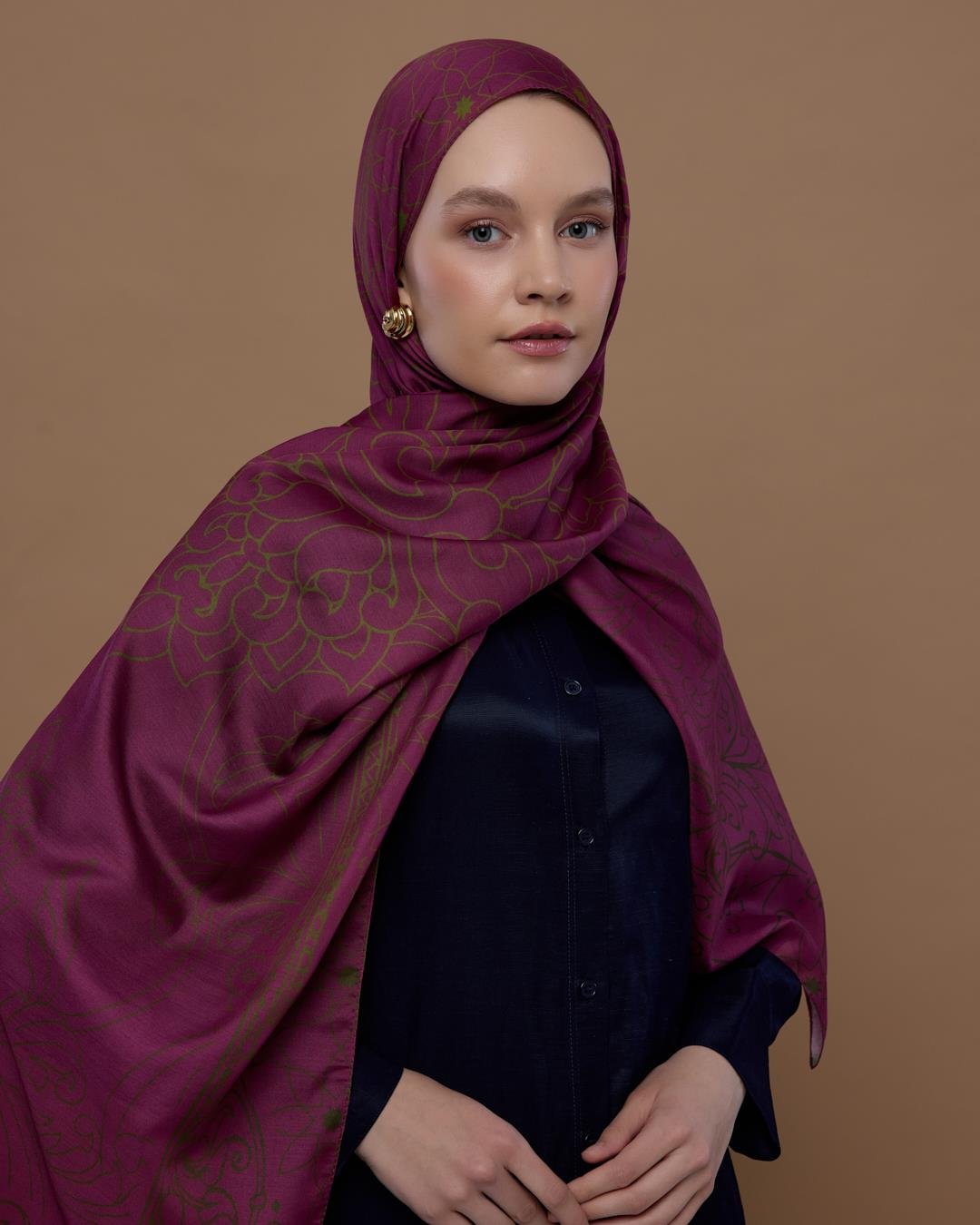 Mürdüm & Zeytin Çiçeği Efsunlu Desen Şal