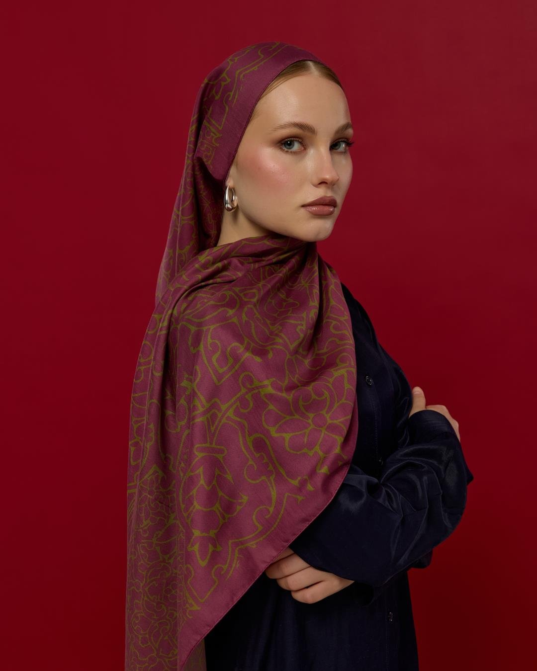 Mürdüm & Zeytin Çiçeği Harem Rüyası Desen Şal