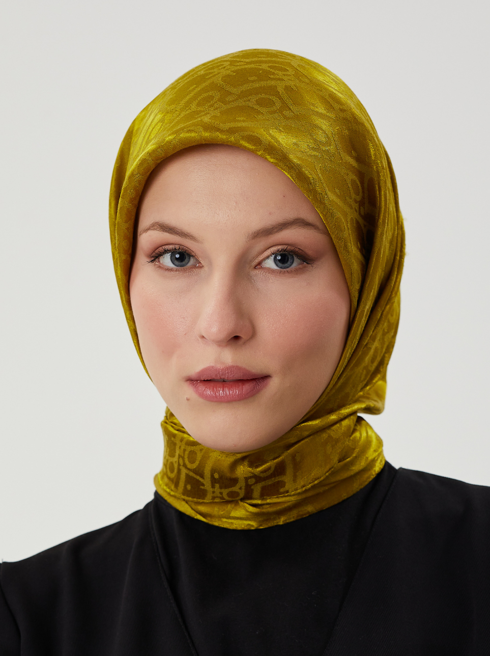 Olive Yeşil D Desen Parlak Jakar Eşarp