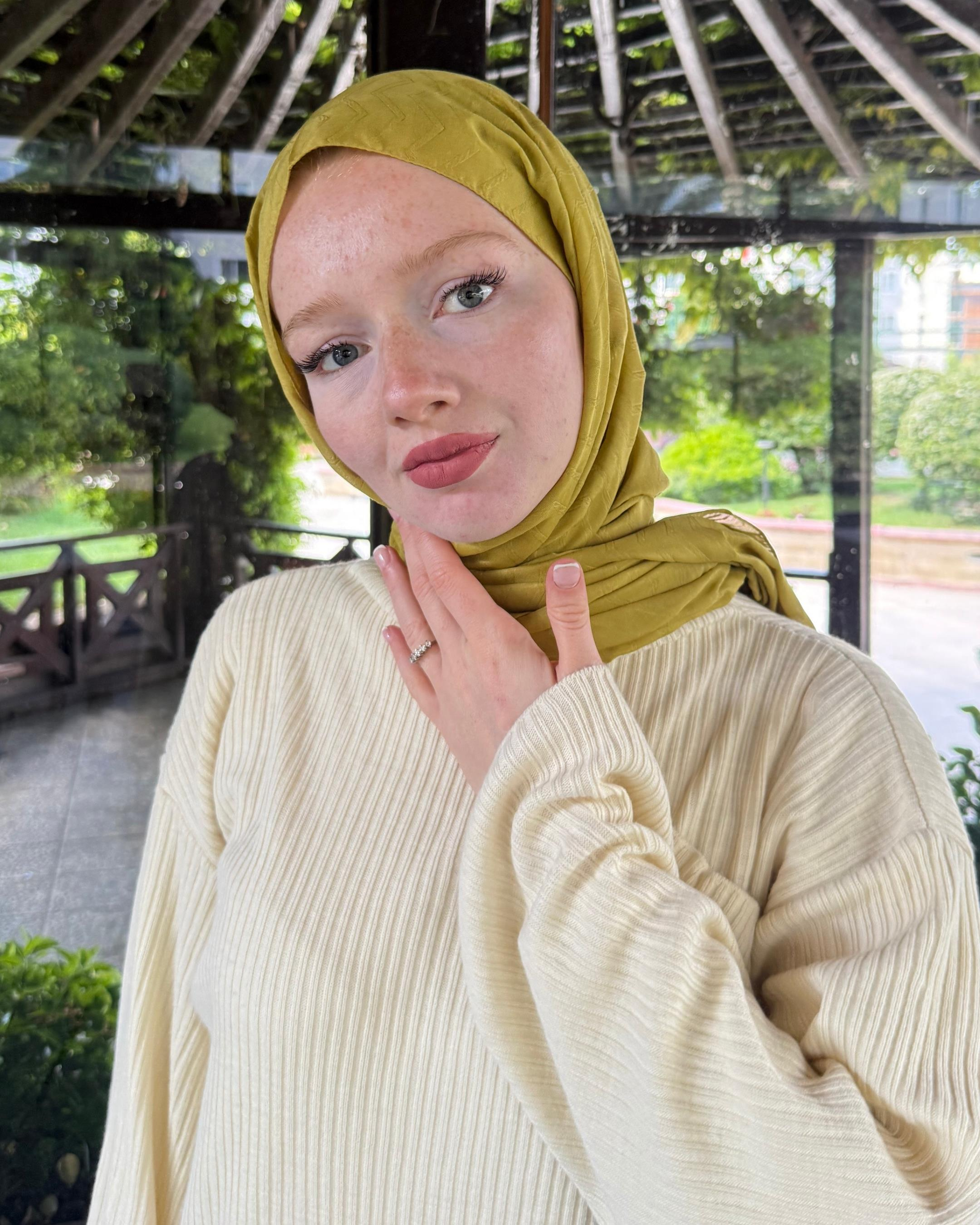 Olive Zikzak Lyocell Bambu Jakar Şal