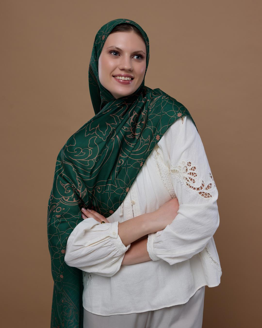 Orman Yeşili & Bronz Şafak Efsunlu Desen Şal