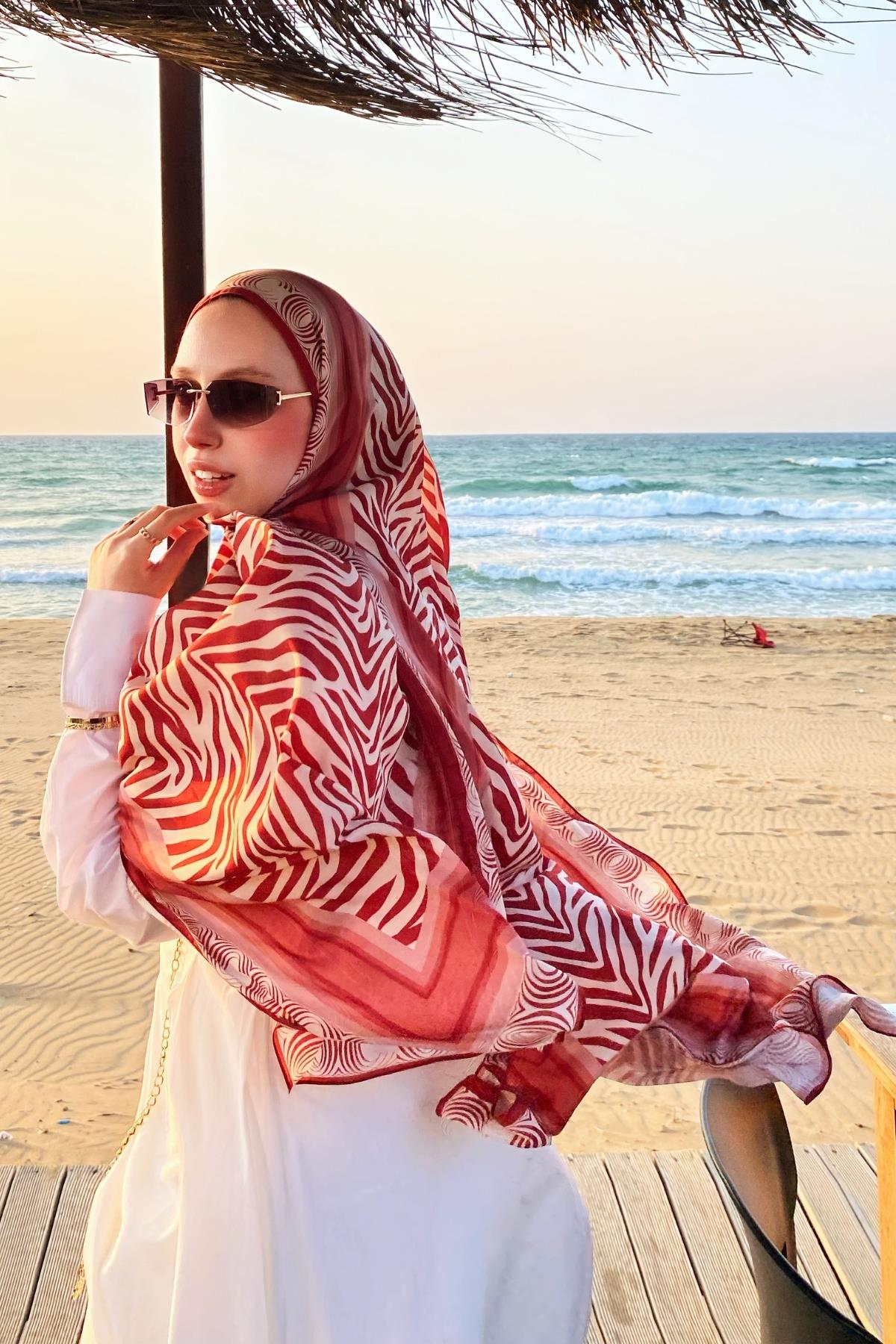 Pastel Pembe Zebra Desen İpek Şal