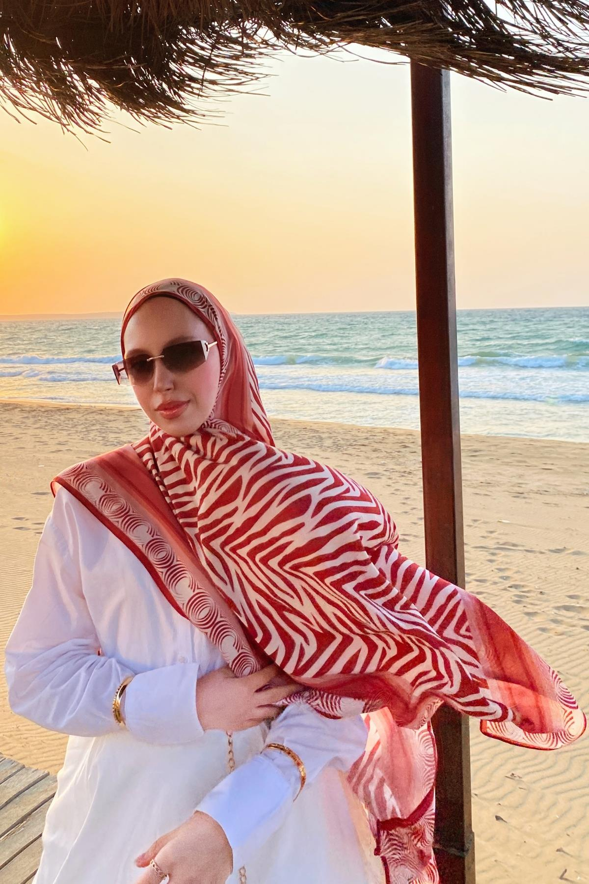 Pastel Pembe Zebra Desen İpek Şal