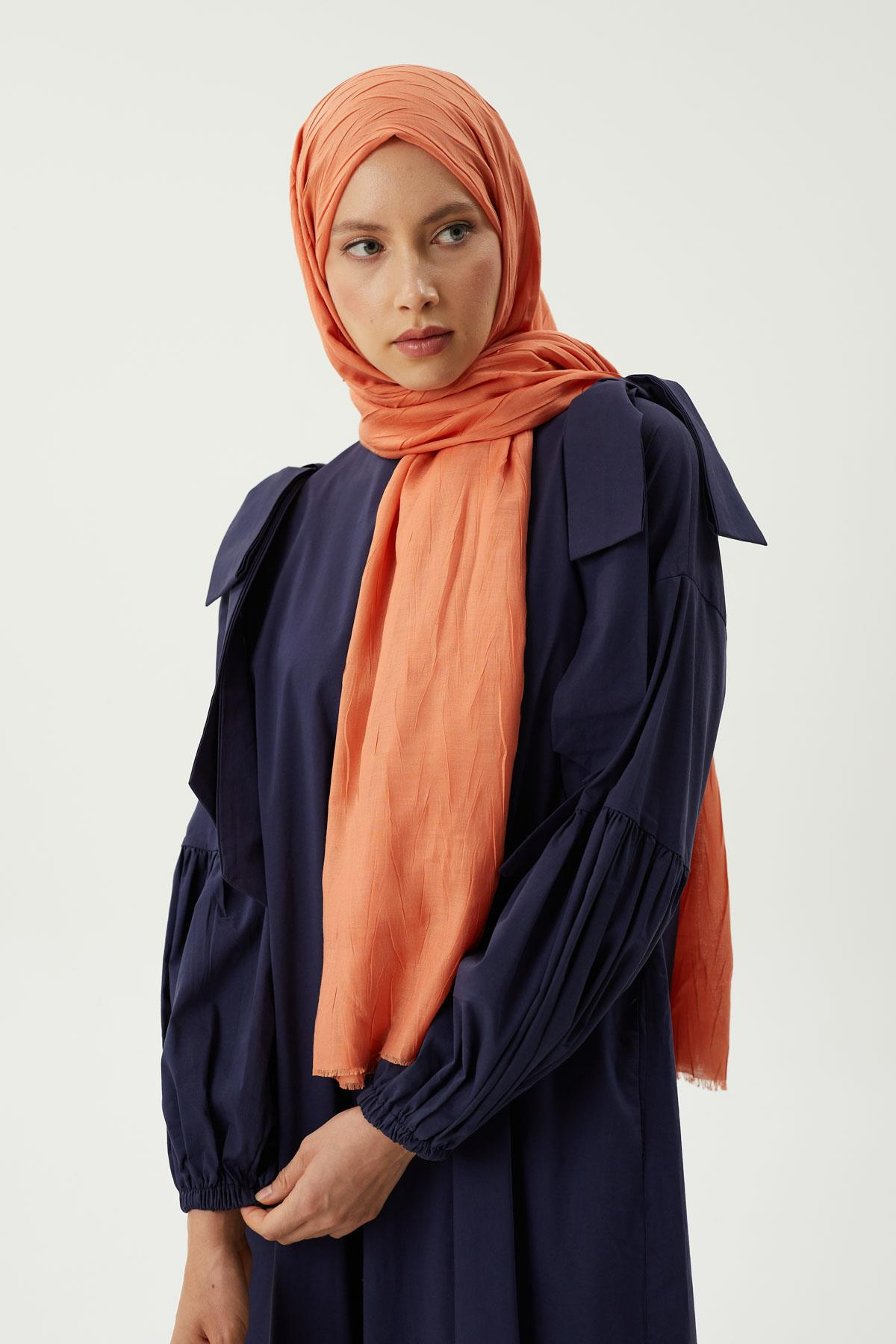 Pastel Turuncu Piliseli Bambu Şal