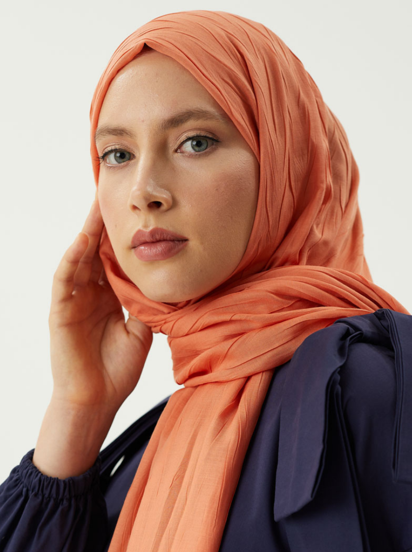 Pastel Turuncu Piliseli Bambu Şal