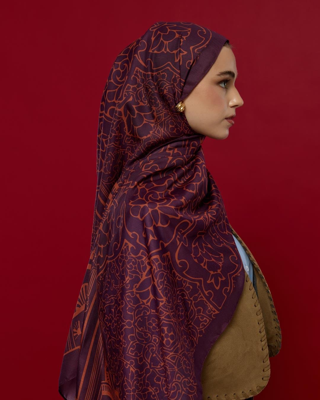 Patlıcan & Amber Tınısı Harem Rüyası Desen Şal