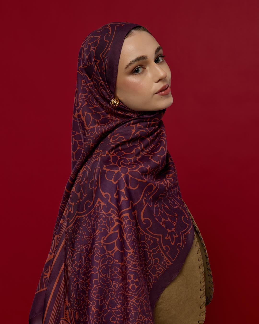 Patlıcan & Amber Tınısı Harem Rüyası Desen Şal