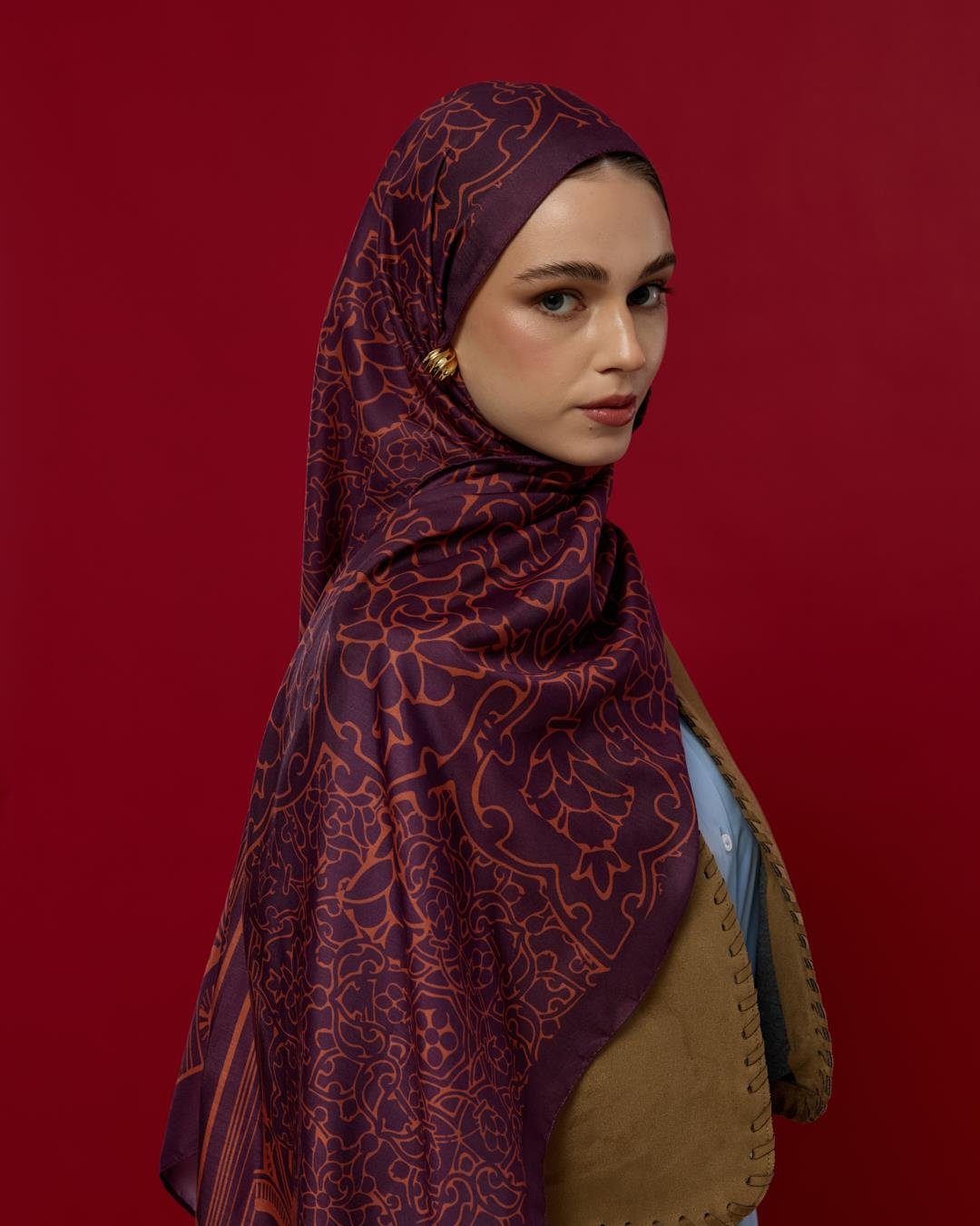 Patlıcan & Amber Tınısı Harem Rüyası Desen Şal