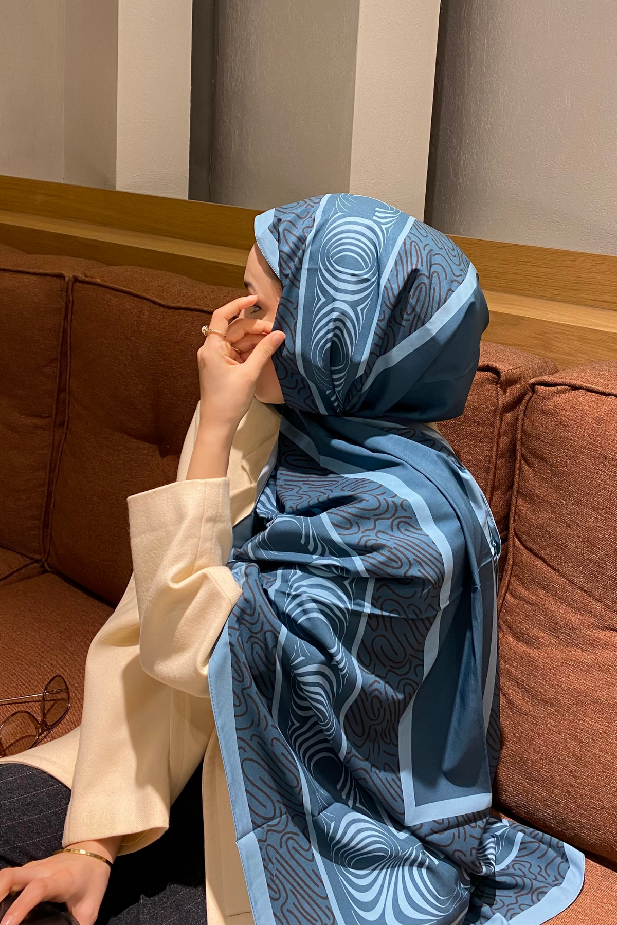 Petrol Karma Desen Pamuk Vual Şal