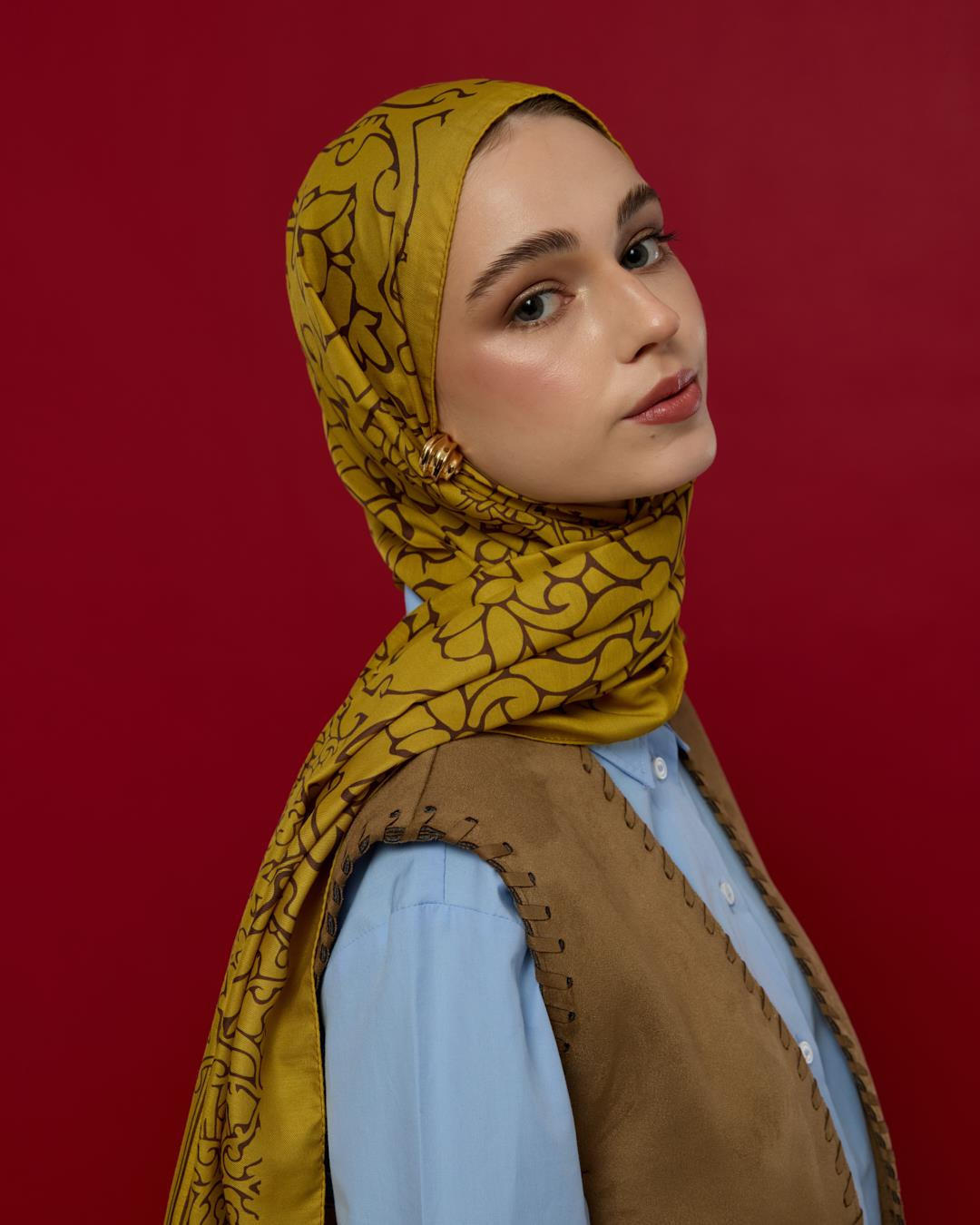 Saf Sarı & Buhur Kahvesi Harem Rüyası Desen Şal