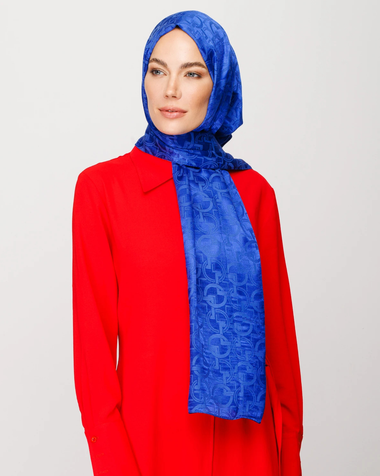 Saks Mavi Longar Desen Parlak Jakar Şal