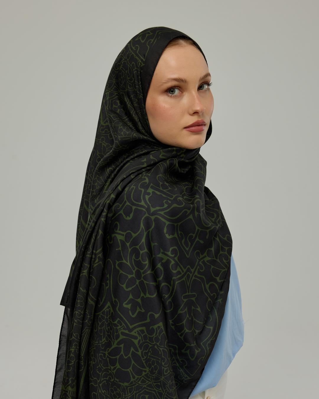 Siyah & Zeytin Harem Rüyası Desen Şal