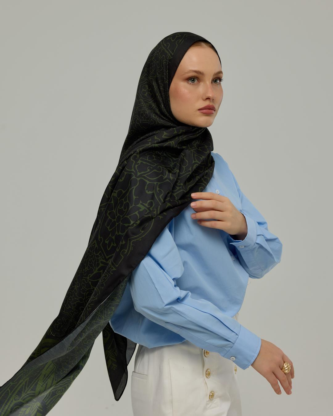 Siyah & Zeytin Harem Rüyası Desen Şal