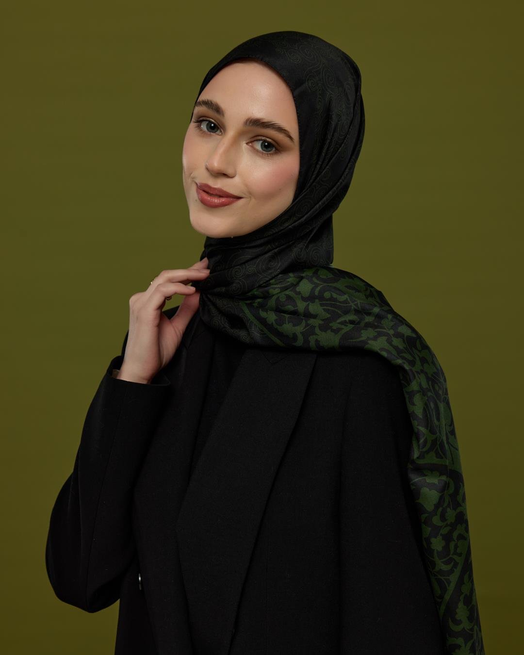 Siyah & Zeytin Saraylı Desen Şal