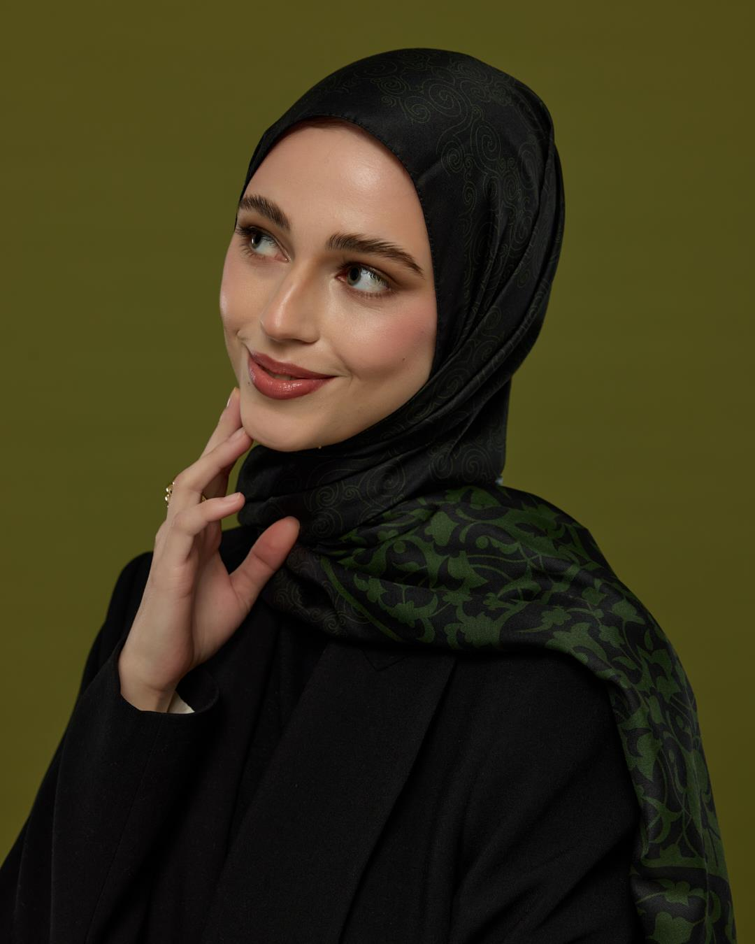 Siyah & Zeytin Saraylı Desen Şal