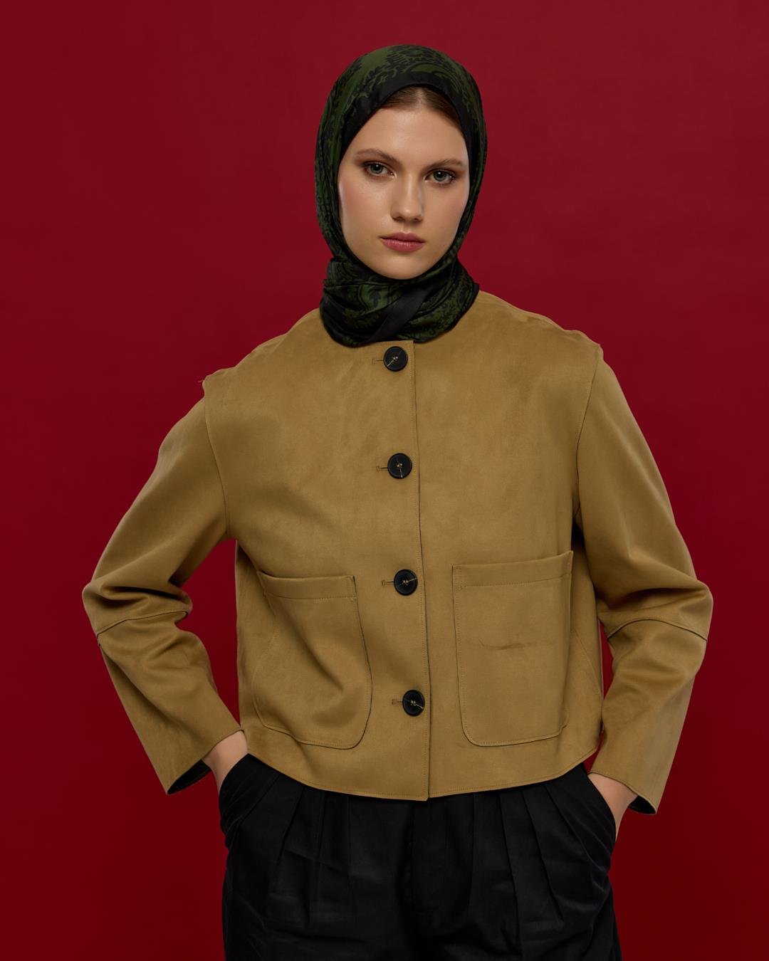 Siyah & Zeytin Sultani Desen Şal